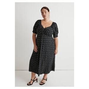 Madewell Sweetheart Puff‎ Sleeve Midi Dress 24W Black